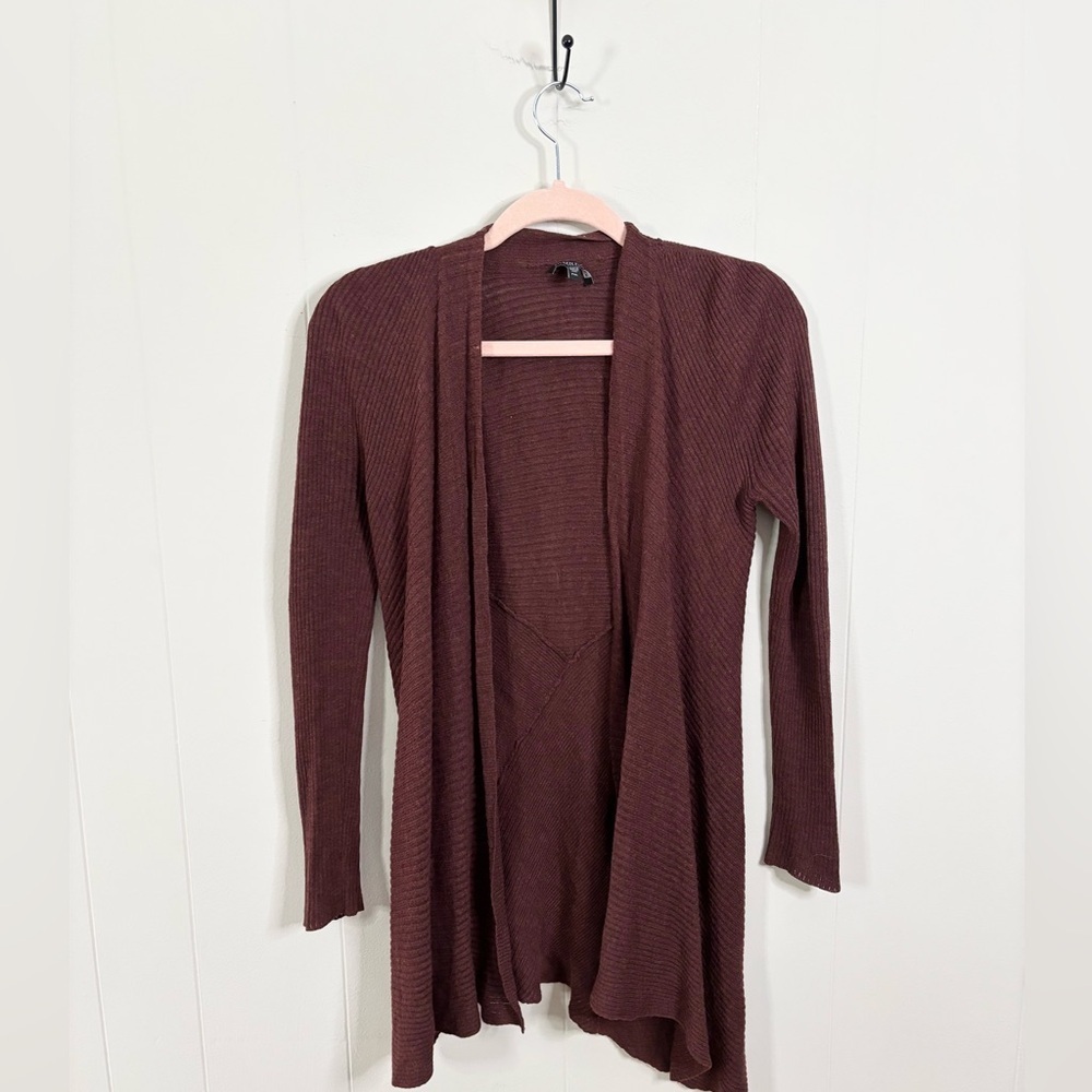Eileen Fisher petite wool cardigan sweater brown open asymetrical MP